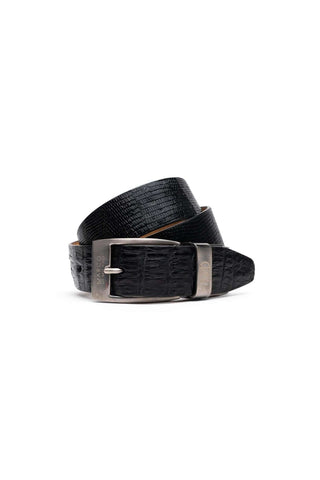 Marco Di Milano Giovanni Men's Black Genuine Lizard & Crocodile Skin Belts (MDMB1049)