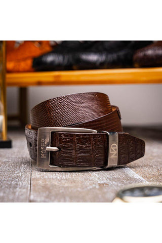 Marco Di Milano Giovanni Men's Brown Genuine Lizard & Crocodile Skin Belts (MDMB1049)