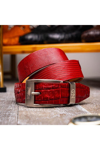 Marco Di Milano Giovanni Men's Red Genuine Lizard & Crocodile Skin Belts (MDMB1049)