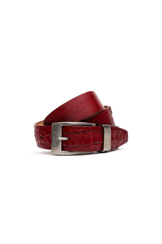 Marco Di Milano Giovanni Men's Red Genuine Lizard & Crocodile Skin Belts (MDMB1049)