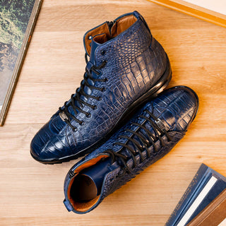 Marco Di Milano Hermond Navy Alligator High-Top Sneakers (MDM1194)