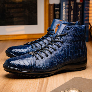 Marco Di Milano Hermond Navy Alligator High-Top Sneakers (MDM1194)