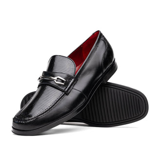 Marco Di Milano Hugo Men's Shoes Black Exotic Lizard / Calf-Skin Leather Horsebit Loafers (MDM1082)-AmbrogioShoes