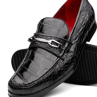 Marco Di Milano Hugo Men's Shoes Black Stylish Exotic Alligator HorseBit Loafers (MDM1040)-AmbrogioShoes