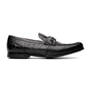 Marco Di Milano Hugo Men's Shoes Black Stylish Exotic Alligator HorseBit Loafers (MDM1040)-AmbrogioShoes