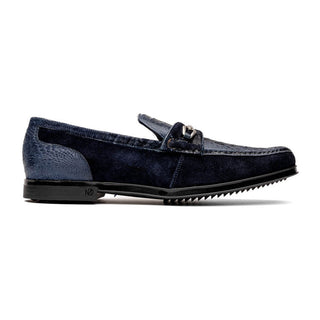 Marco Di Milano Hugo Men's Shoes Navy Suede / Ostrich Leg Horsebit Loafers (MDM1061)-AmbrogioShoes