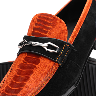 Marco Di Milano Hugo Men's Shoes Orange & Black Suede / Ostrich Leg Horsebit Loafers (MDM1059)-AmbrogioShoes