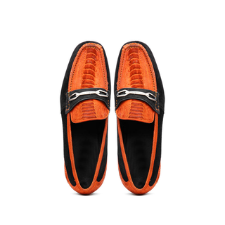 Marco Di Milano Hugo Men's Shoes Orange & Black Suede / Ostrich Leg Horsebit Loafers (MDM1059)-AmbrogioShoes