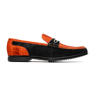 Marco Di Milano Hugo Men's Shoes Orange & Black Suede / Ostrich Leg Horsebit Loafers (MDM1059)-AmbrogioShoes