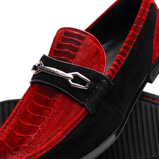 Marco Di Milano Hugo Men's Shoes Red & Black Suede / Ostrich Leg Horsebit Loafers (MDM1057)-AmbrogioShoes