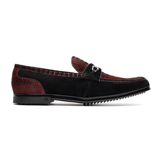 Marco Di Milano Hugo Men's Shoes Wine & Black Suede / Ostrich Leg Horsebit Loafers (MDM1056)-AmbrogioShoes