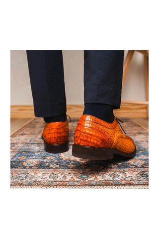 Marco Di Milano John Brandy Caiman Crocodile / Woven Leather Oxfords (MDM1178)