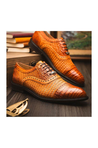 Marco Di Milano John Brandy Caiman Crocodile / Woven Leather Oxfords (MDM1178)