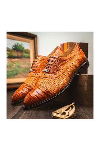 Marco Di Milano John Brandy Caiman Crocodile / Woven Leather Oxfords (MDM1178)