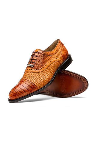 Marco Di Milano John Brandy Exotic Caiman Crocodile / Woven Leather Oxfords (MDM1178)