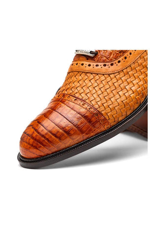 Marco Di Milano John Brandy Exotic Caiman Crocodile / Woven Leather Oxfords (MDM1178)