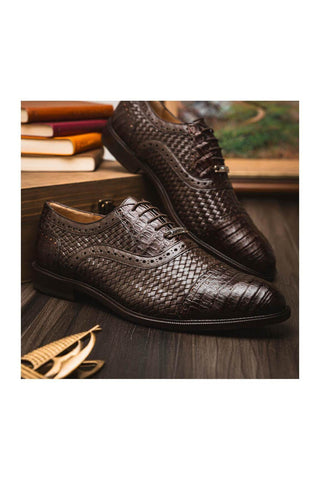 Marco Di Milano John Brown Caiman Crocodile / Woven Leather Oxfords (MDM1178)