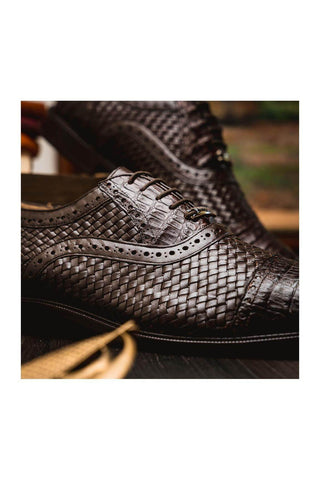 Marco Di Milano John Brown Caiman Crocodile / Woven Leather Oxfords (MDM1178)