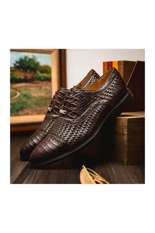 Marco Di Milano John Brown Caiman Crocodile / Woven Leather Oxfords (MDM1178)
