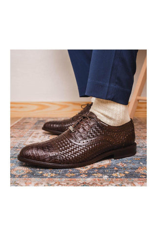 Marco Di Milano John Brown Caiman Crocodile / Woven Leather Oxfords (MDM1178)