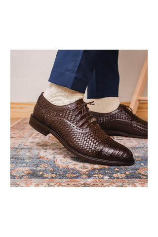 Marco Di Milano John Brown Exotic Caiman Crocodile / Woven Leather Oxfords (MDM1178)