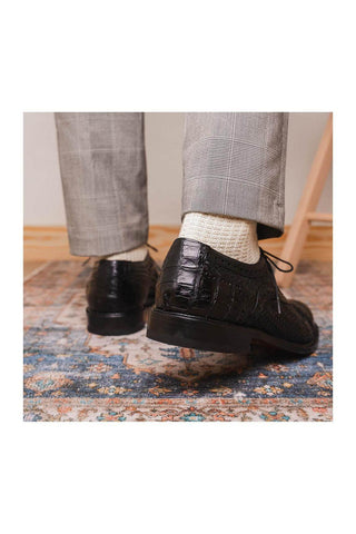 Marco Di Milano John Men's Black Shoes Exotic Caiman Crocodile / Woven Leather Oxfords (MDM1178)