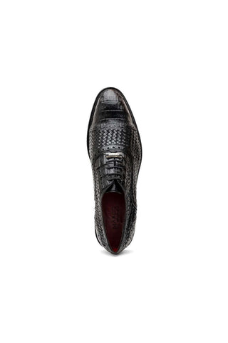 Marco Di Milano John Men's Black Shoes Exotic Caiman Crocodile / Woven Leather Oxfords (MDM1178)
