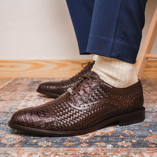 Marco Di Milano John Men's Shoes Brown Exotic Caiman Crocodile / Woven Leather Dress Oxfords (MDM1177)-AmbrogioShoes
