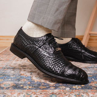 Marco Di Milano John Men's Shoes Exotic Caiman Crocodile / Woven Leather Dress Oxfords (MDM1178)-AmbrogioShoes