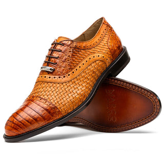 Marco Di Milano John Men's Shoes Exotic Caiman Crocodile / Woven Leather Dress Oxfords (MDM1178)-AmbrogioShoes