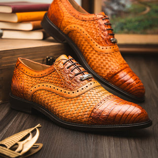 Marco Di Milano John Men's Shoes Exotic Caiman Crocodile / Woven Leather Dress Oxfords (MDM1178)-AmbrogioShoes