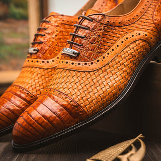 Marco Di Milano John Men's Shoes Exotic Caiman Crocodile / Woven Leather Dress Oxfords (MDM1178)-AmbrogioShoes