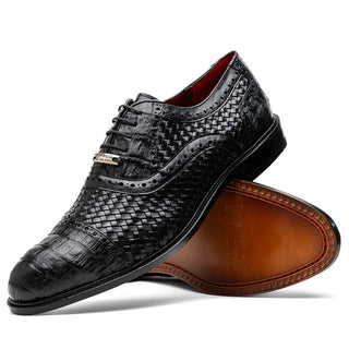 Marco Di Milano John Men's Shoes Black Exotic Caiman Crocodile / Woven Leather Dress Oxfords (MDM1178)-AmbrogioShoes