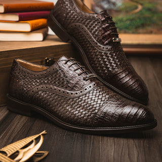 Marco Di Milano John Men's Shoes Exotic Caiman Crocodile / Woven Leather Dress Oxfords (MDM1178)-AmbrogioShoes