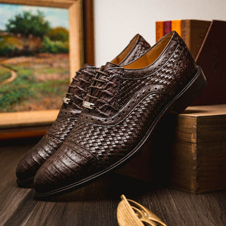 Marco Di Milano John Men's Shoes Exotic Caiman Crocodile / Woven Leather Dress Oxfords (MDM1178)-AmbrogioShoes