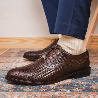 Marco Di Milano John Men's Shoes Exotic Caiman Crocodile / Woven Leather Dress Oxfords (MDM1178)-AmbrogioShoes