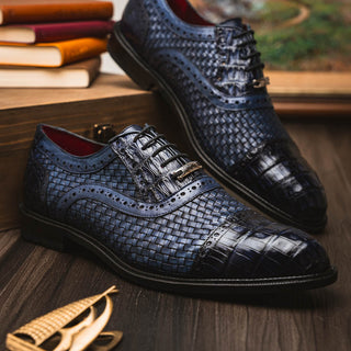 Marco Di Milano John Men's Shoes Exotic Caiman Crocodile / Woven Leather Dress Oxfords (MDM1178)-AmbrogioShoes