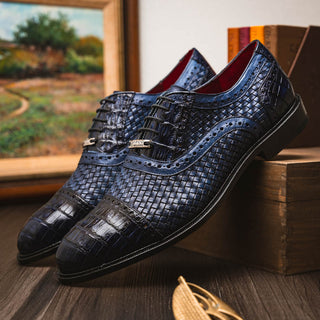 Marco Di Milano John Men's Shoes Exotic Caiman Crocodile / Woven Leather Dress Oxfords (MDM1178)-AmbrogioShoes