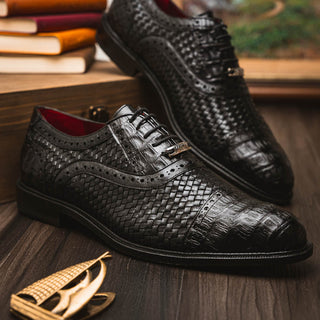 Marco Di Milano John Men's Shoes Black Exotic Caiman Crocodile / Woven Leather Dress Oxfords (MDM1178)-AmbrogioShoes