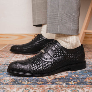 Marco Di Milano John Men's Shoes Exotic Caiman Crocodile / Woven Leather Dress Oxfords (MDM1178)-AmbrogioShoes