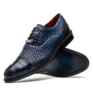 Marco Di Milano John Men's Shoes Navy Exotic Caiman Crocodile / Woven Leather Dress Oxfords (MDM1180)-AmbrogioShoes