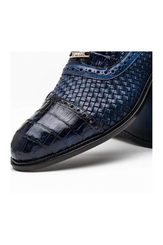 Marco Di Milano John Navy Exotic Caiman Crocodile / Woven Leather Oxfords (MDM1178)
