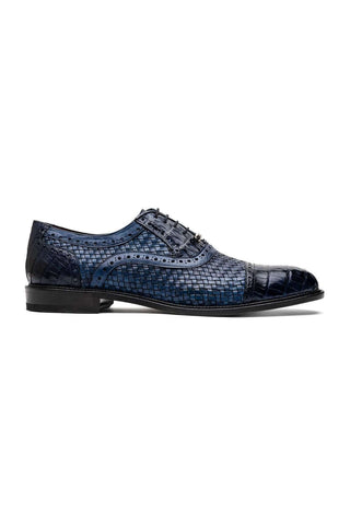 Marco Di Milano John Navy Exotic Caiman Crocodile / Woven Leather Oxfords (MDM1178)