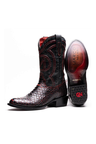 Marco Di Milano Kansas Black Cherry Genuine Python / Calf-Skin Leather Cowboy Boot (MDM1211)