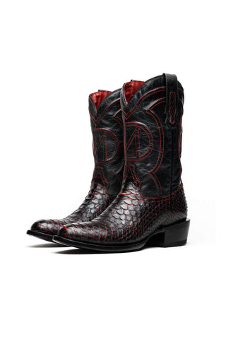 Marco Di Milano Kansas Black Cherry Genuine Python / Calf-Skin Leather Cowboy Boot (MDM1211)