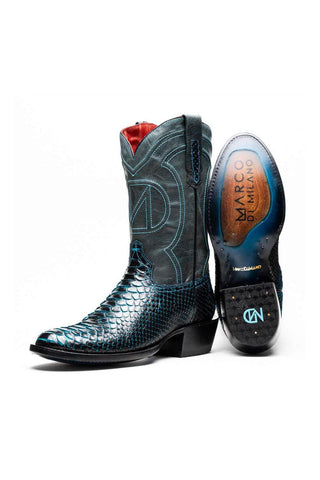 Marco Di Milano Kansas Black Genuine Python / Calf-Skin Leather Cowboy Boot (MDM1211)