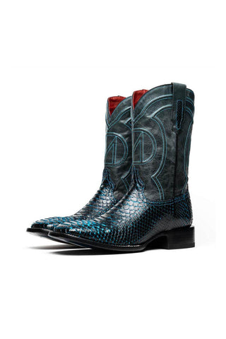 Marco Di Milano Kansas Black Genuine Python / Calf-Skin Leather Cowboy Boot (MDM1211)