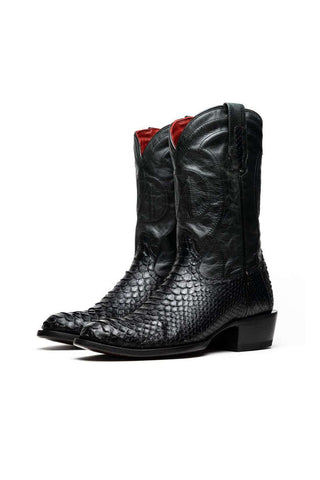 Marco Di Milano Kansas Black Genuine Python / Calf-Skin Leather Cowboy Boot (MDM1211)