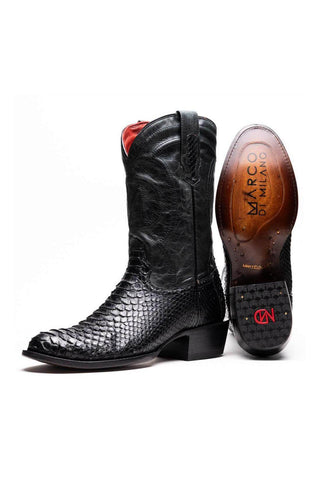 Marco Di Milano Kansas Black Genuine Python / Leather Cowboy Boot (MDM1211)