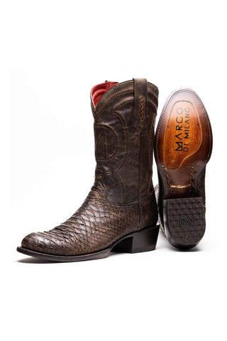Marco Di Milano Kansas Brown Genuine Python / Calf-Skin Leather Cowboy Boot (MDM1211)
